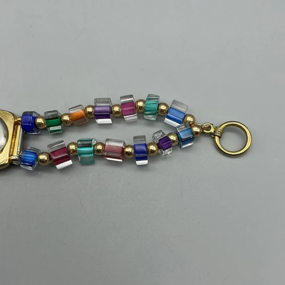 Infinity Womens Watch 24mm Gold Tone Multicolor Bead Bracelet New Battery 6.75